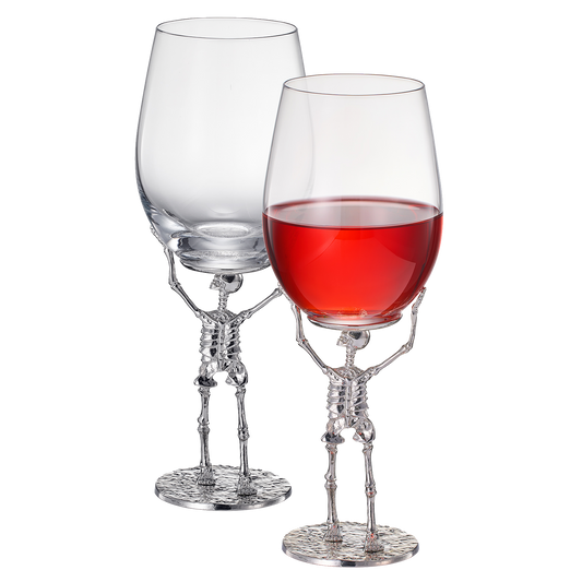 Stemmed Skeleton Wine Glass | Set of 2 | 19oz Halloween Skeleton Glasses 10" H, Goth Gifts, Skeleton Gifts, Skeleton Decor, Spooky Wine Gift Set, Perfect for Halloween Themed Parties-0