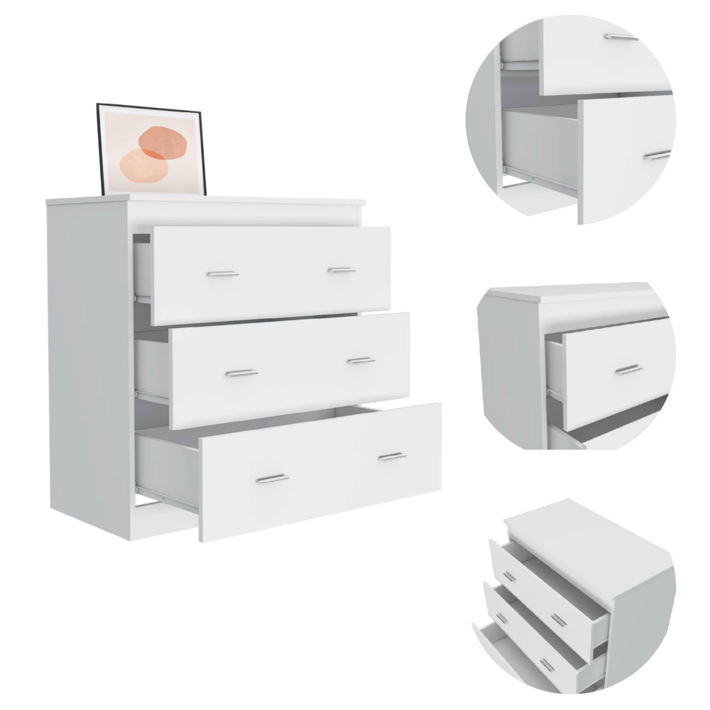 Three Drawer Dresser Whysk, Superior Top, Handles, White Finish-2