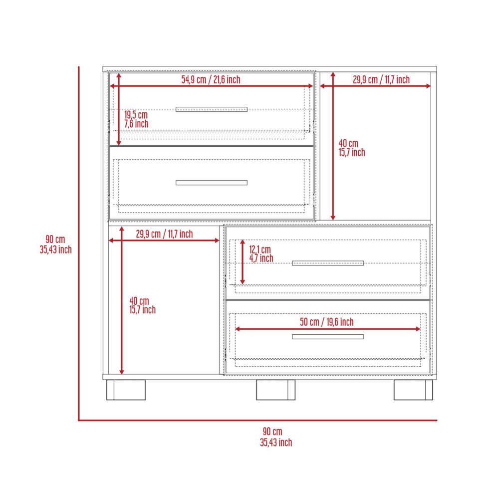 Dresser Hetzs, Four Drawers, Two Open Shelves, White Finish-7