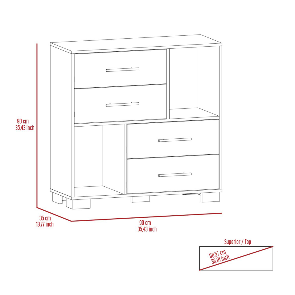 Dresser Hetzs, Four Drawers, Two Open Shelves, White Finish-8