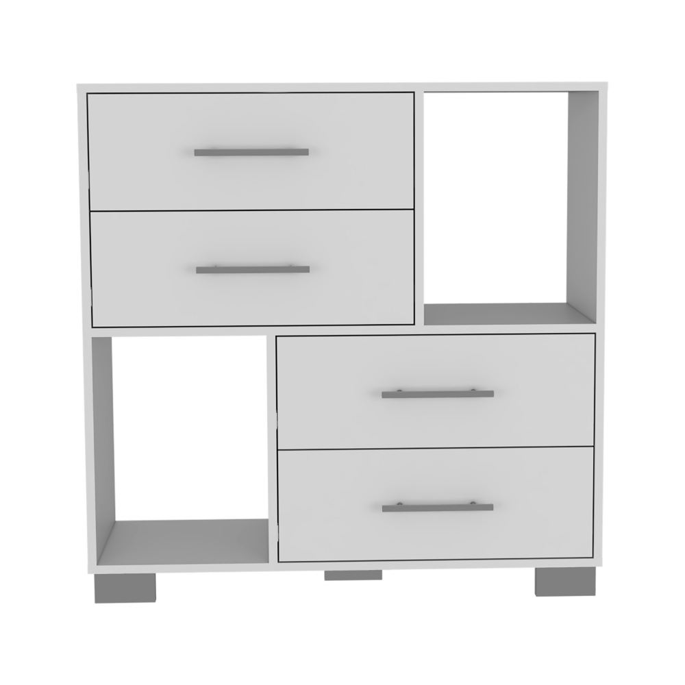 Dresser Hetzs, Four Drawers, Two Open Shelves, White Finish-3
