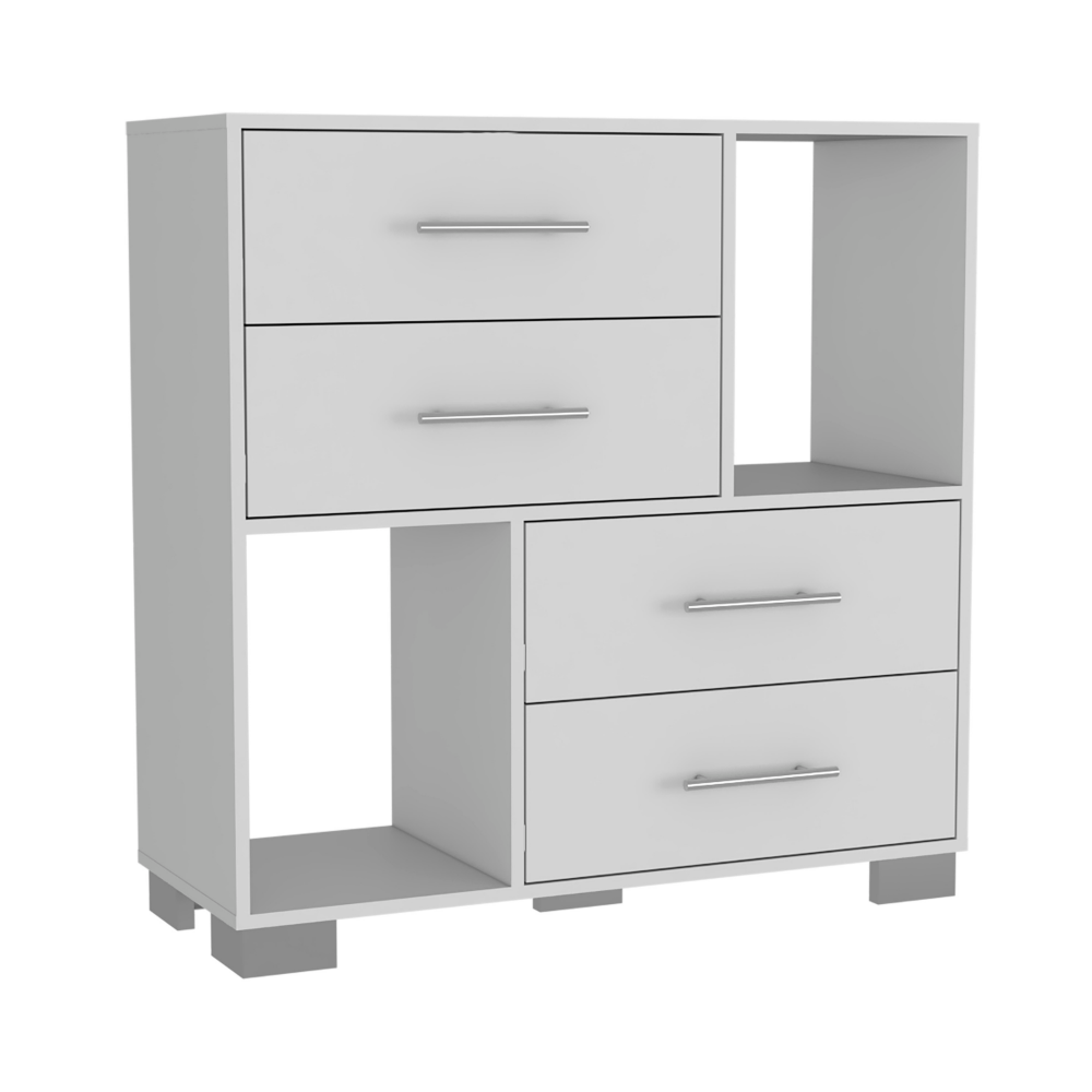 Dresser Hetzs, Four Drawers, Two Open Shelves, White Finish-5