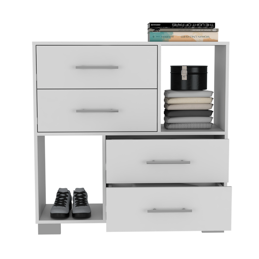 Dresser Hetzs, Four Drawers, Two Open Shelves, White Finish-2