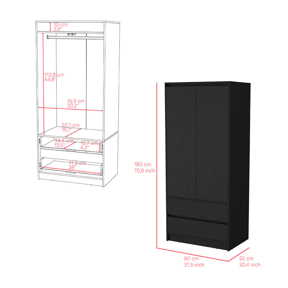 Armoire Closher, Two Drawres, Black Finish-6