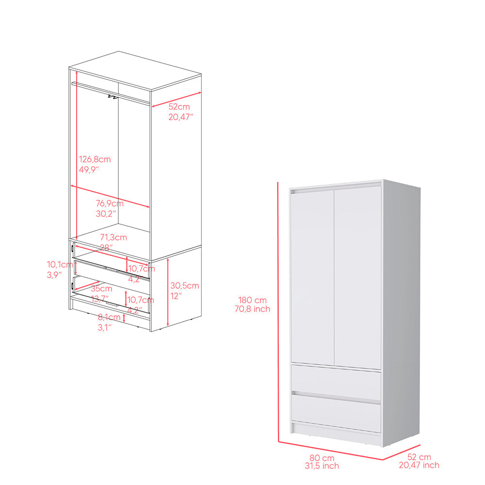 Armoire Closher, Two Drawers, White Finish-5