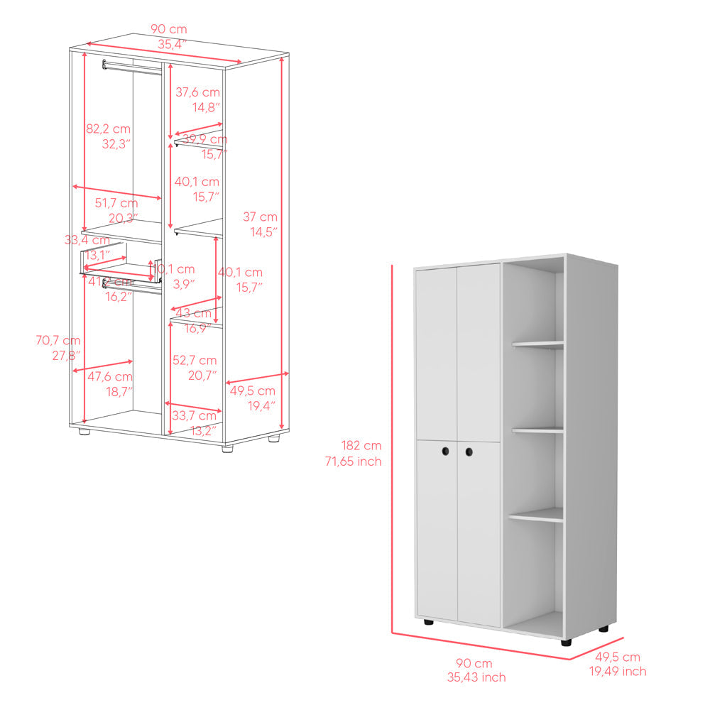 Armoire Boise, 2-Door, 3 Shelves, White Finish-6