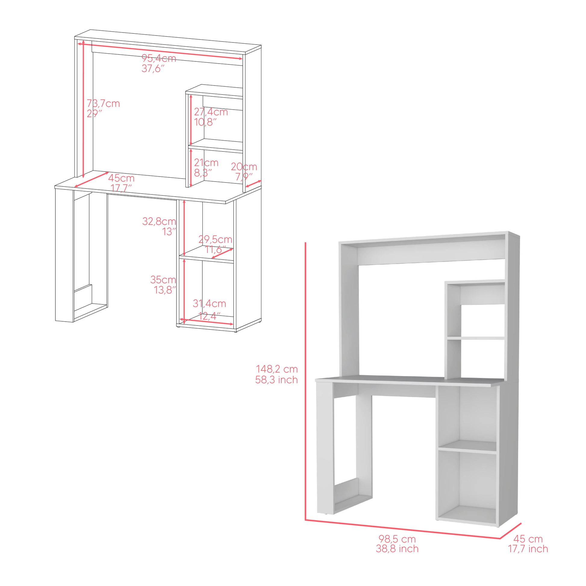 Desk Ryndon, Hutch, White Finish-5