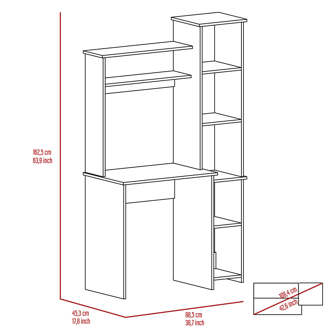 Desk Logan, Five Cubbies, Smokey Oak Finish-6