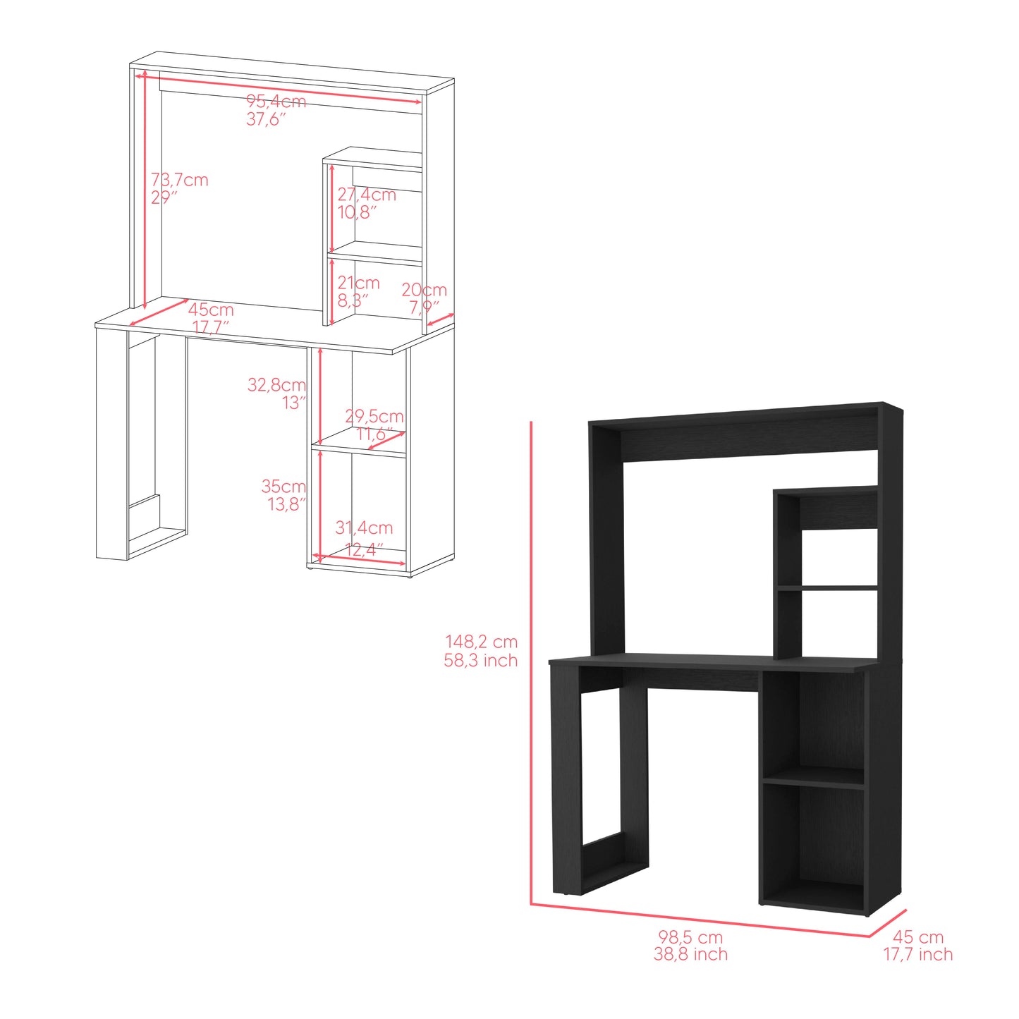 Desk Ryndon, Hutch, Black Wengue Finish-6