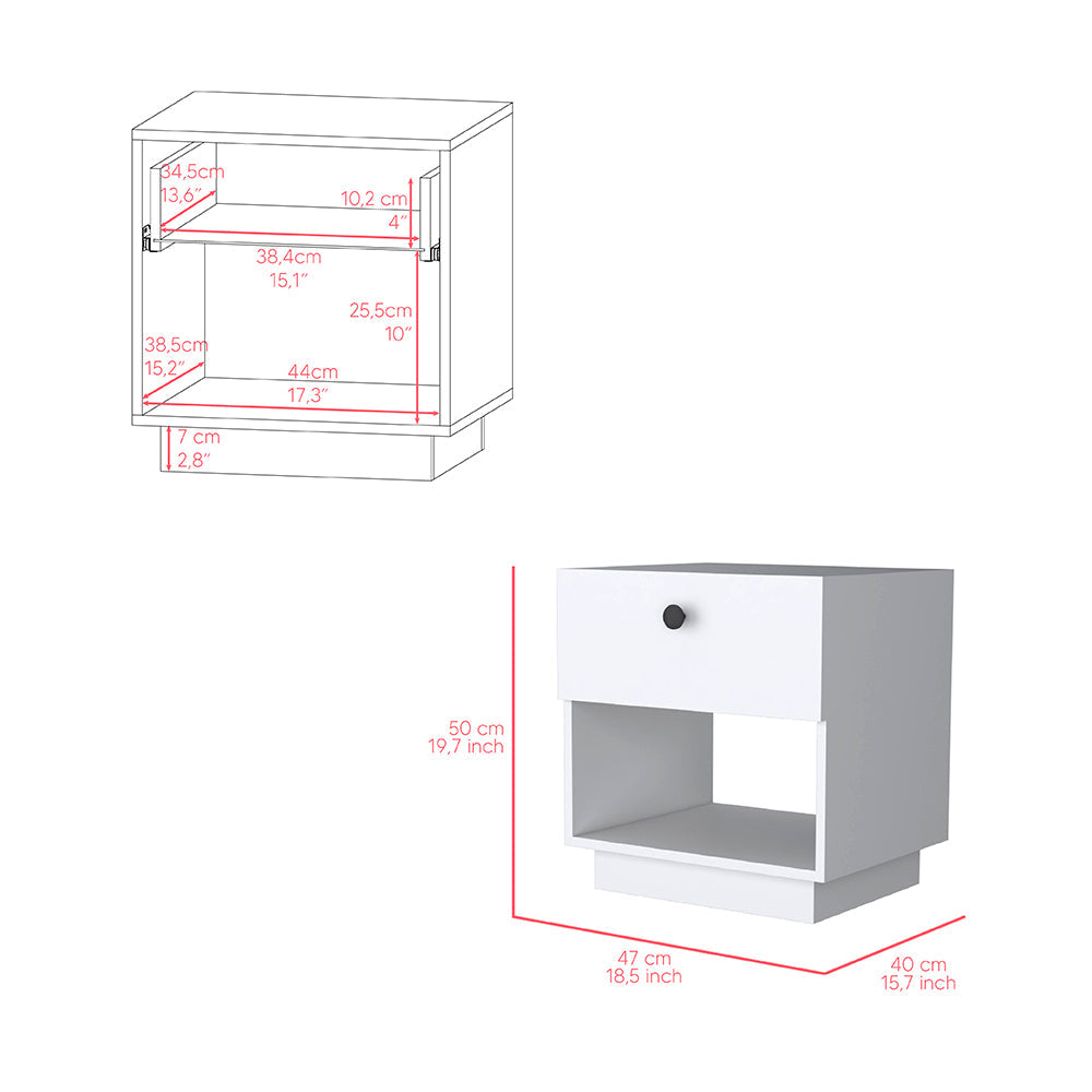 Nightstand Viliigili, One Drawer, White Finish-6