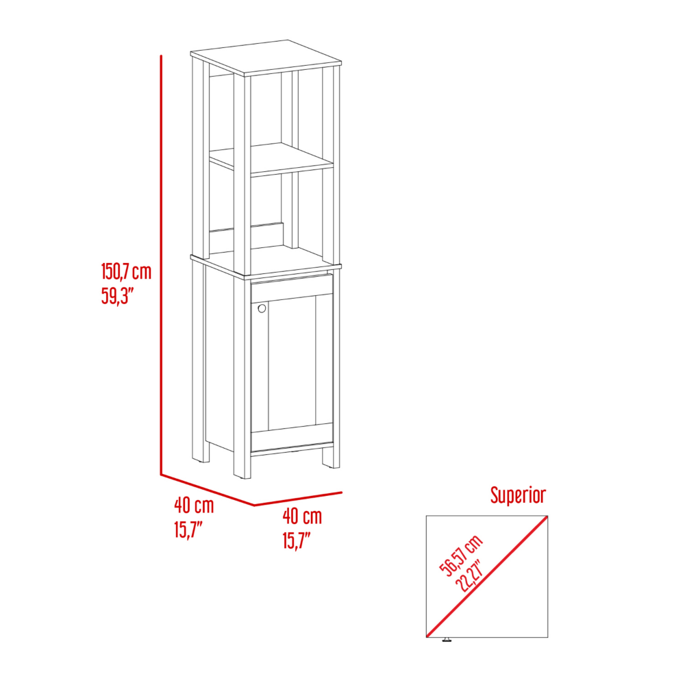 Linen Cabinet Jannes, Two Open Shelves, Single Door, Light Gray Finish-5