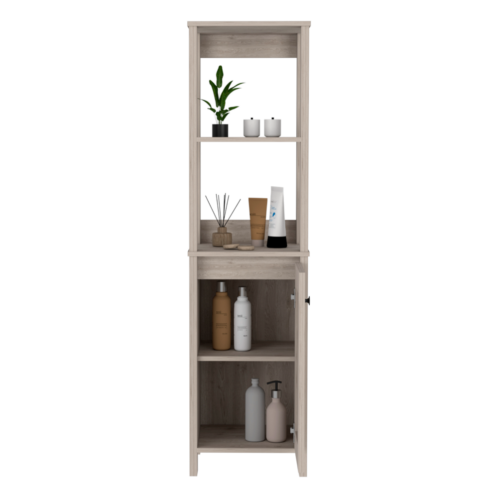 Linen Cabinet Jannes, Two Open Shelves, Single Door, Light Gray Finish-1