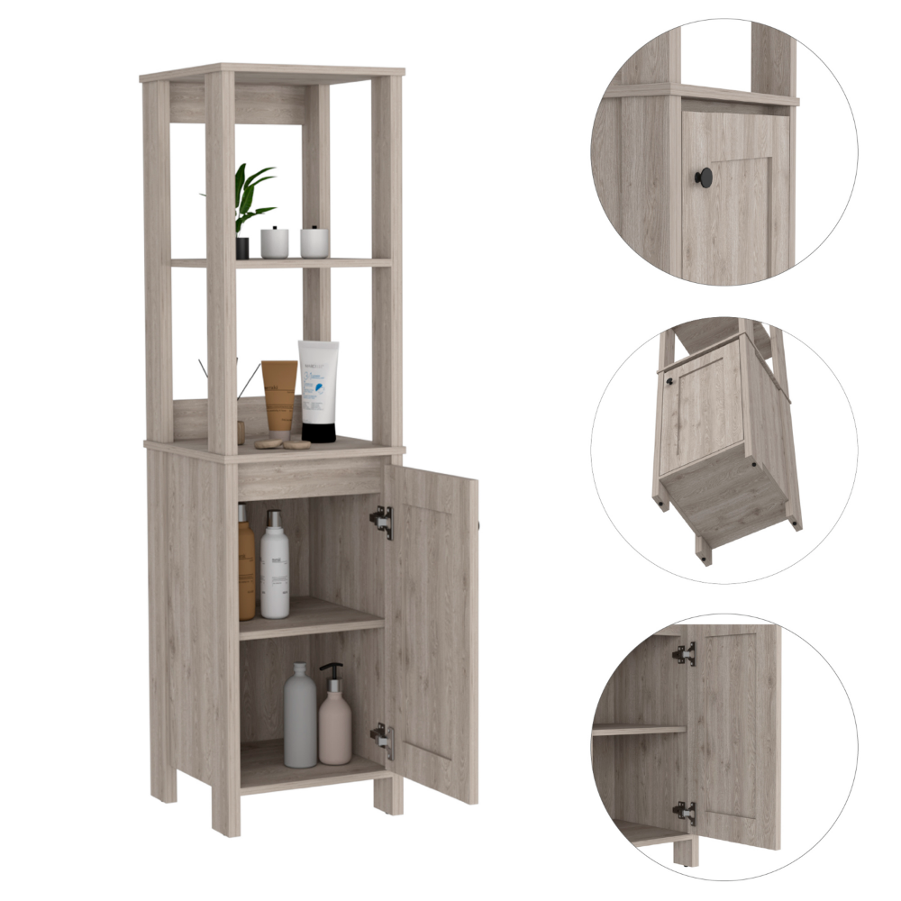 Linen Cabinet Jannes, Two Open Shelves, Single Door, Light Gray Finish-3