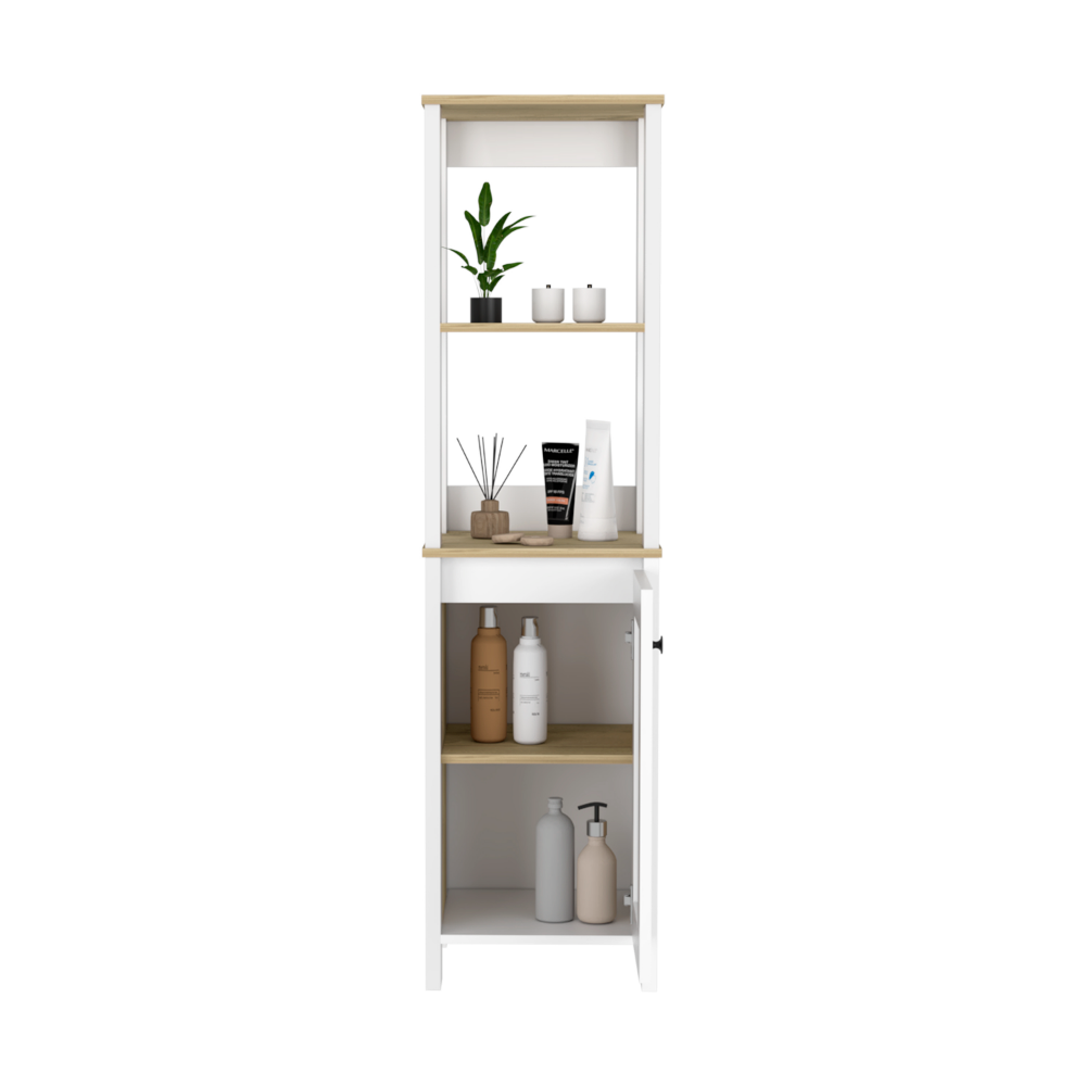 Linen Cabinet Jannes, Two Open Shelves, Single Door, Light Oak / White Finish-1