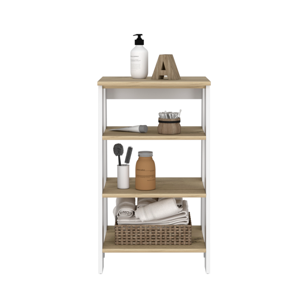 Linen Cabinet Jenne, Four Open Shelves, Light Oak / White Finish-1