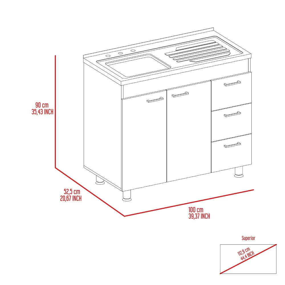 Utility Sink  Kisco, Three Drawers, Double Door, White / Black Wengue Finish-8