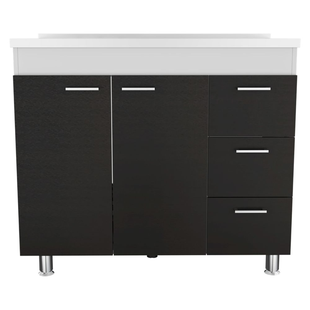 Utility Sink  Kisco, Three Drawers, Double Door, White / Black Wengue Finish-5