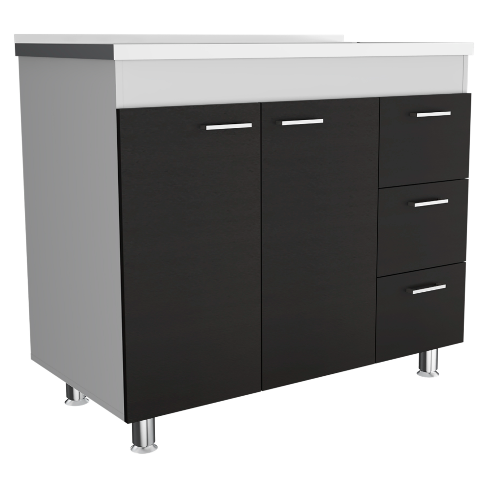 Utility Sink  Kisco, Three Drawers, Double Door, White / Black Wengue Finish-3