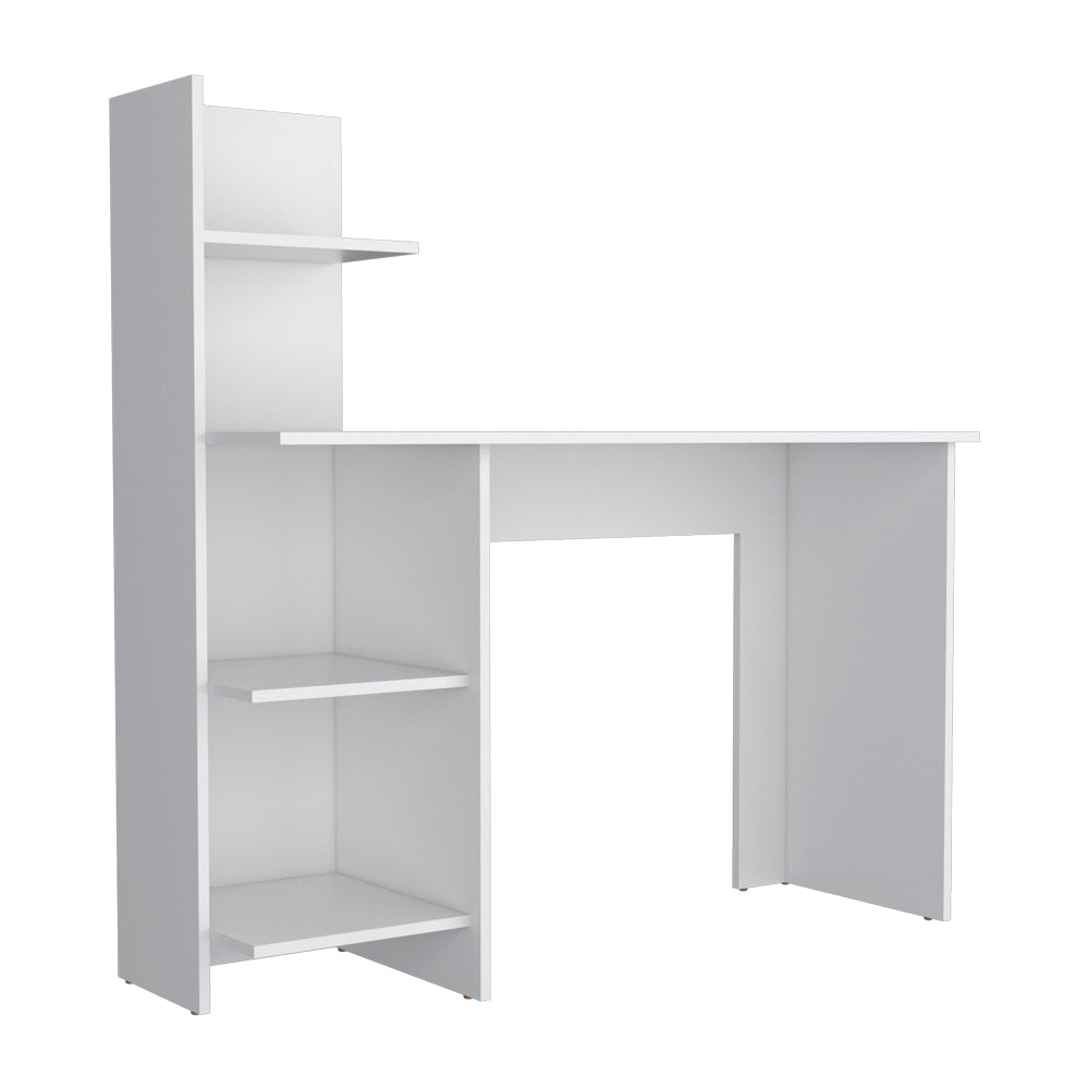 Desk Wichita,Desk, Four Shelves, White Finish-3