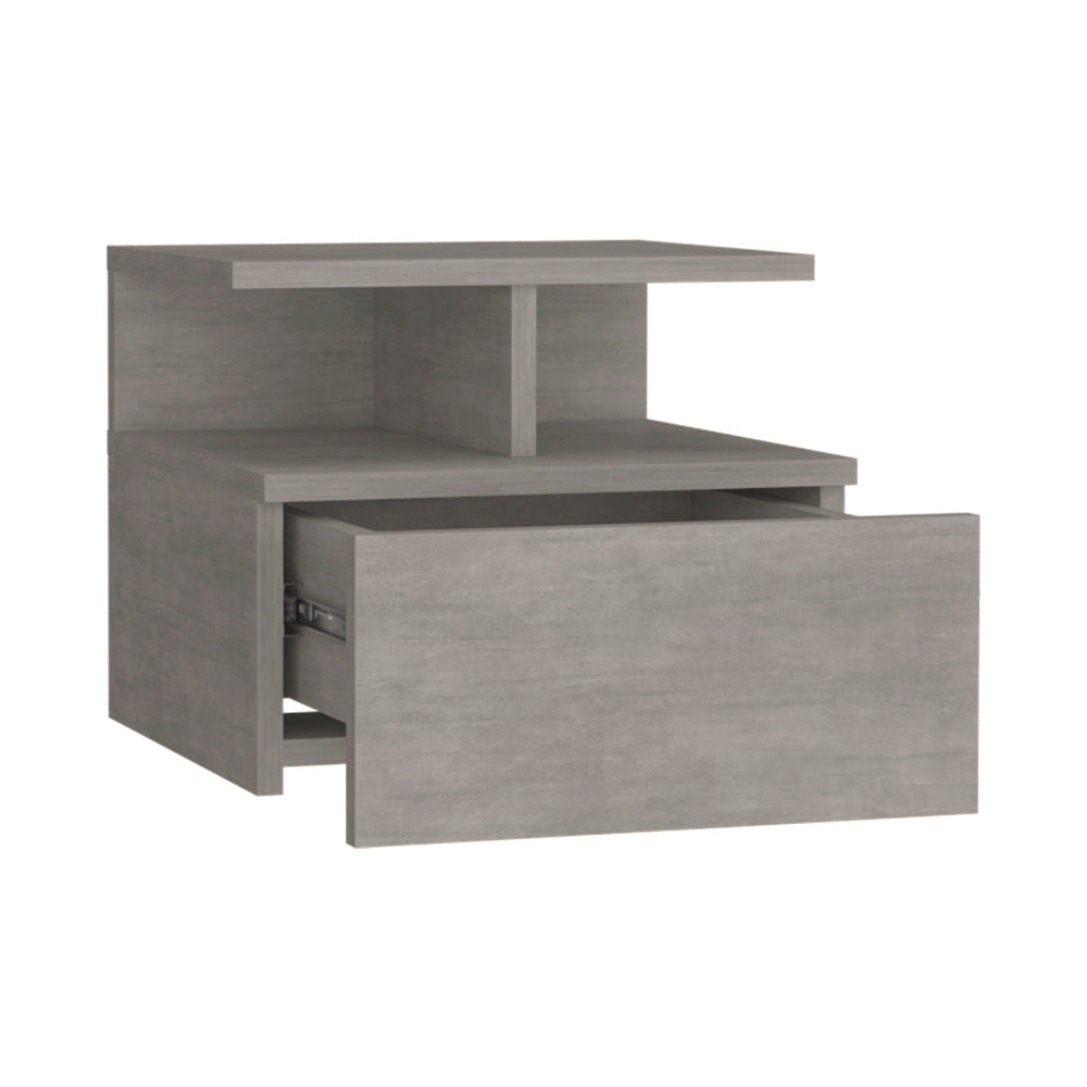 Nightstand Floating Flopini with 1-Drawer and Shelves, Concrete Gray Finish-5