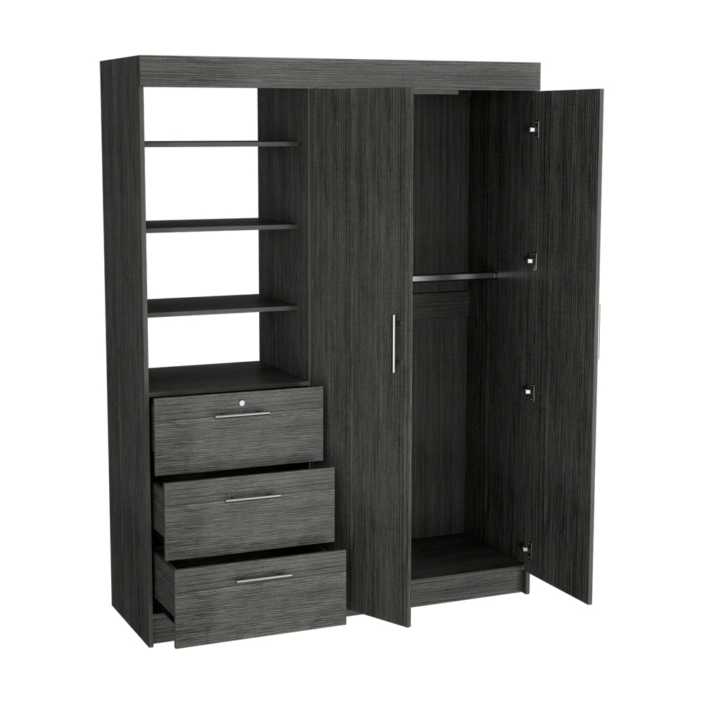 Rumanu Armoire, Three Drawers, Smokey Oak Finish-5