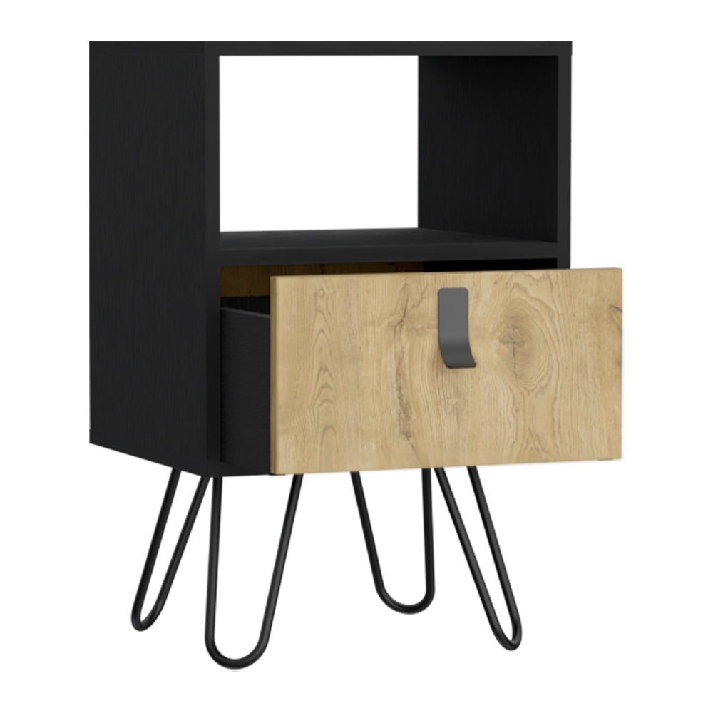 Magness Nightstand B with Open Shelf & Drawer, Black Wengue / Macadamia Finish-5