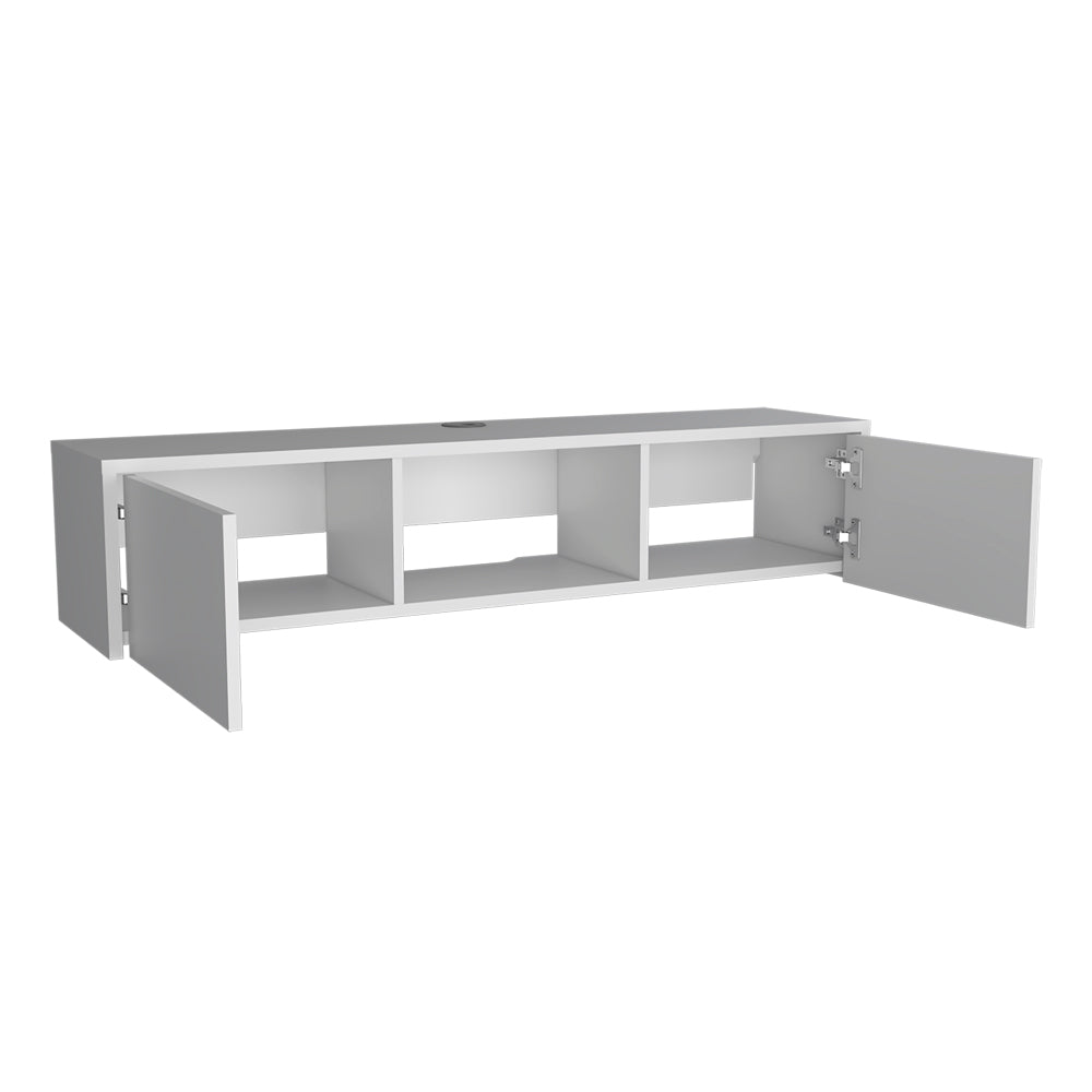 Tv Stand Watson, Two Cabinets, One Open Shelve, White Finish-5