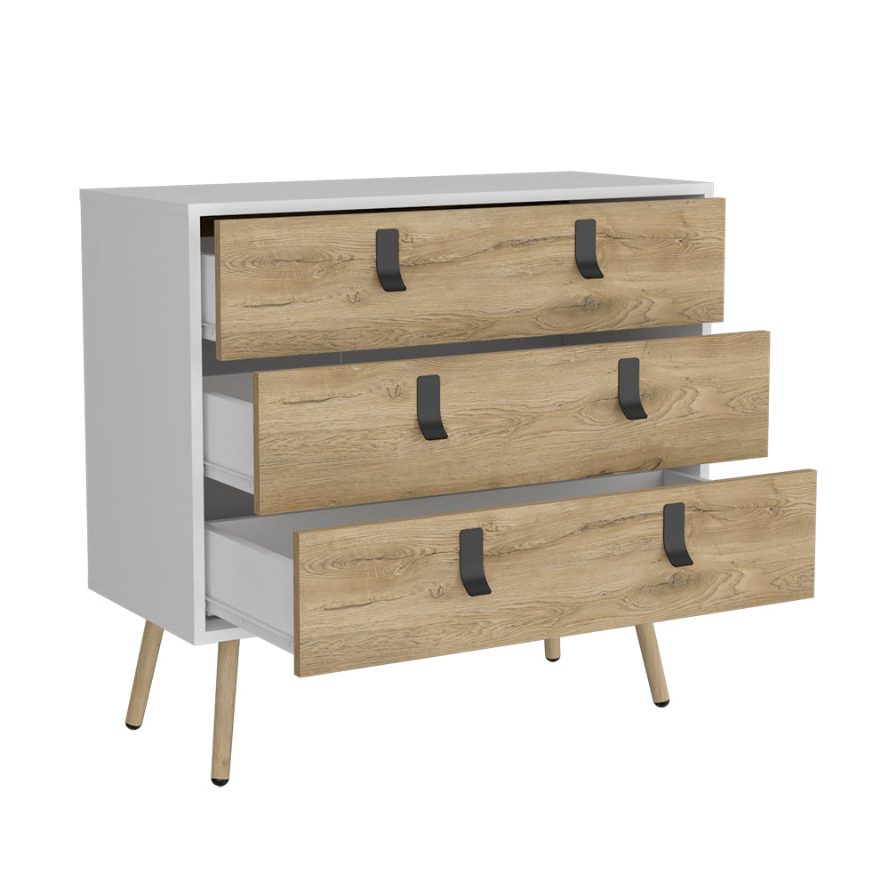 Dresser magness, Three Dawers, Four Legs, White / Macadamia Finish-5