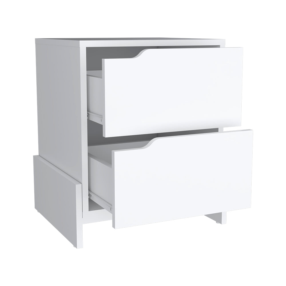 Nightstand Brookland, Bedside Table with Double Drawers and Sturdy Base, White / Macadamia Finish-5