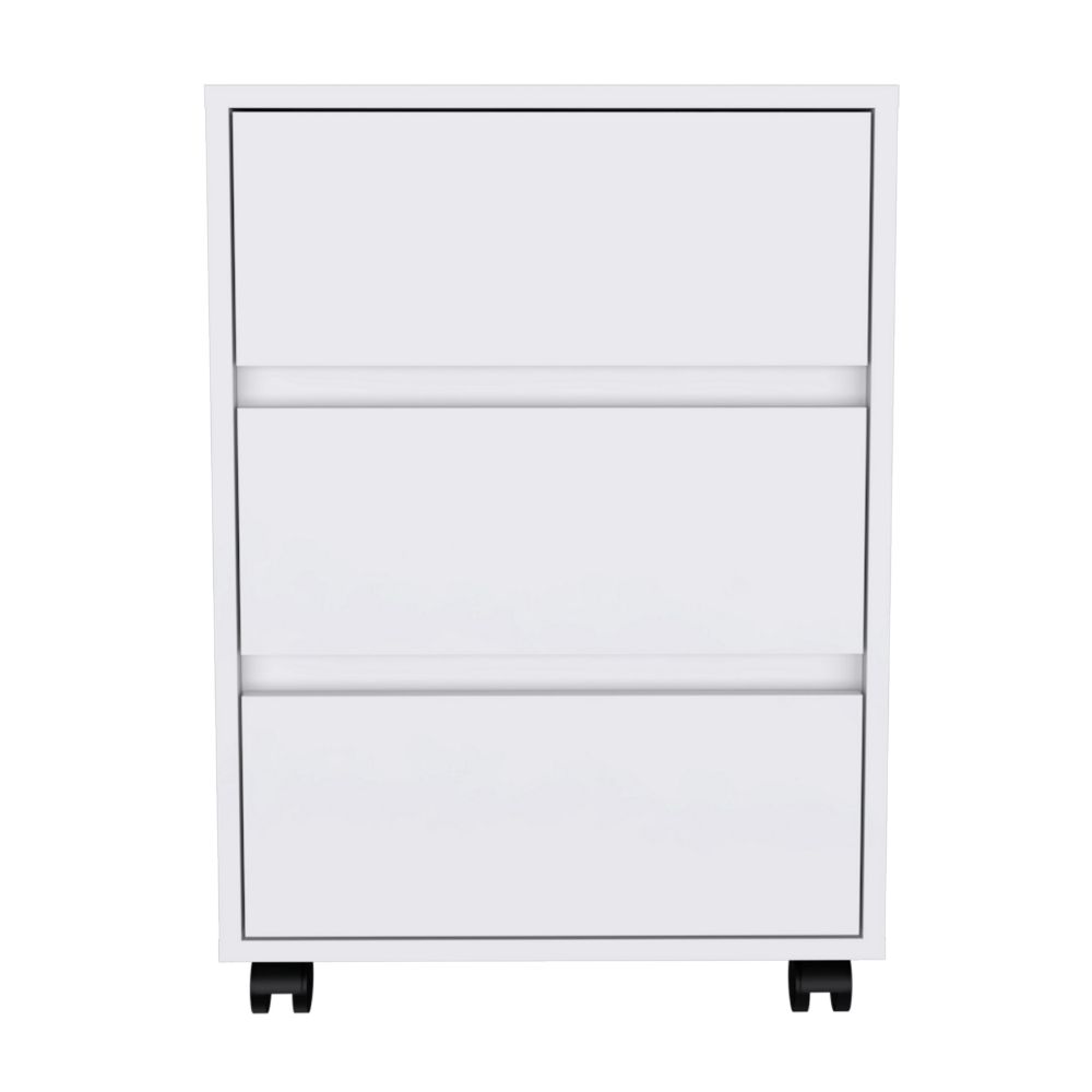 Three Drawers Bang, Filing Cabinet, Roller Blade Glide, White Finish-2