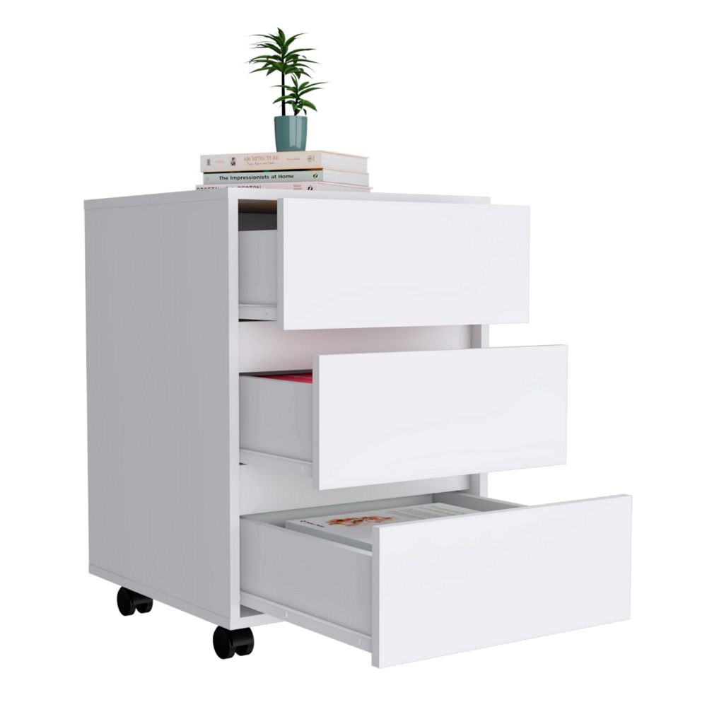 Three Drawers Bang, Filing Cabinet, Roller Blade Glide, White Finish-5