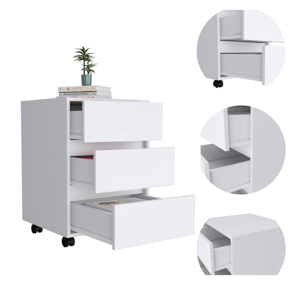 Three Drawers Bang, Filing Cabinet, Roller Blade Glide, White Finish-6