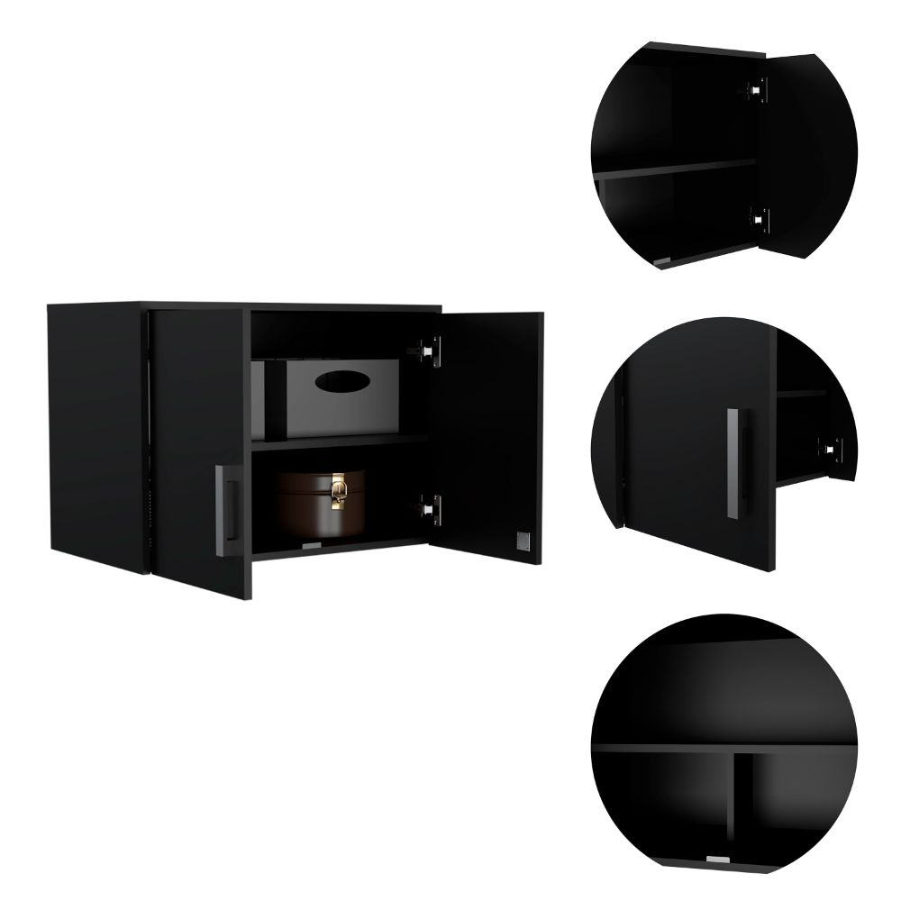 Wall Storage Cabinet Lions, 3 Shelves, Double Door, Black Wengue Finish-6