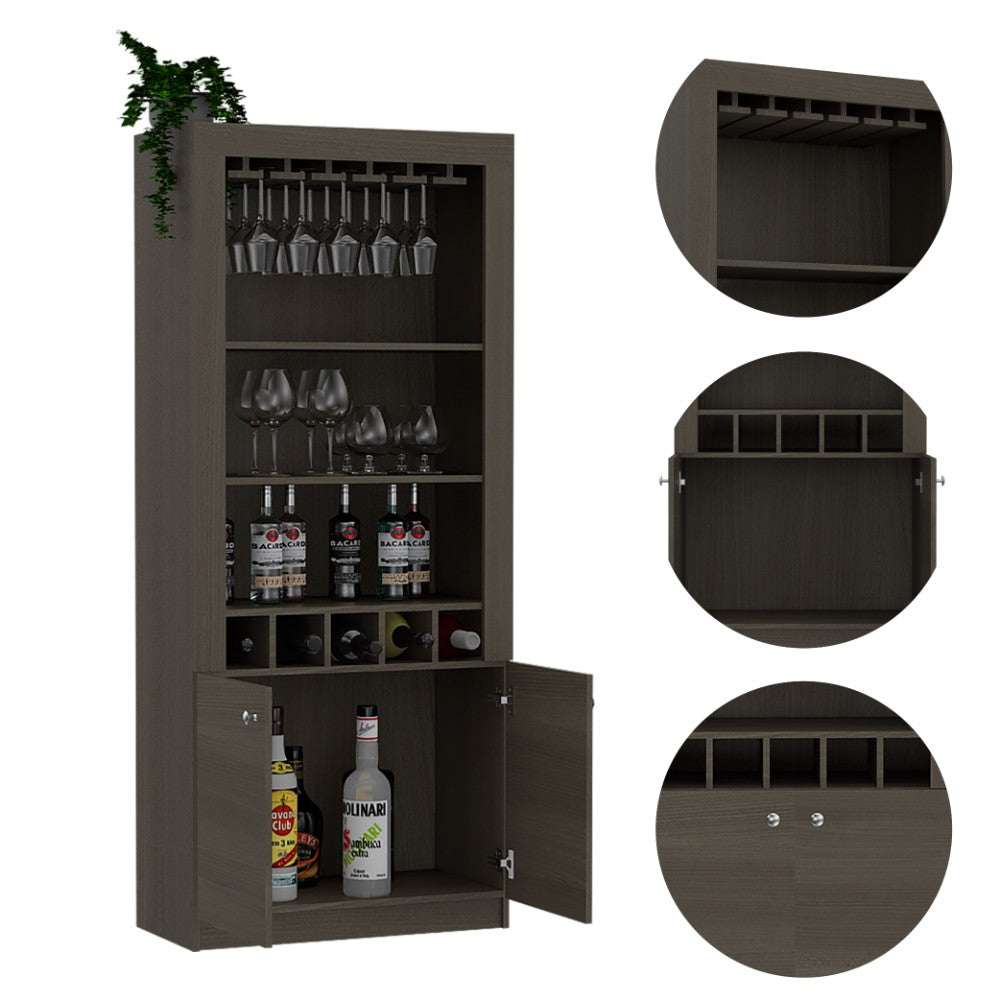 Bar Cabinet Margarita, Two Door Cabinet, Smokey Oak Finish-2