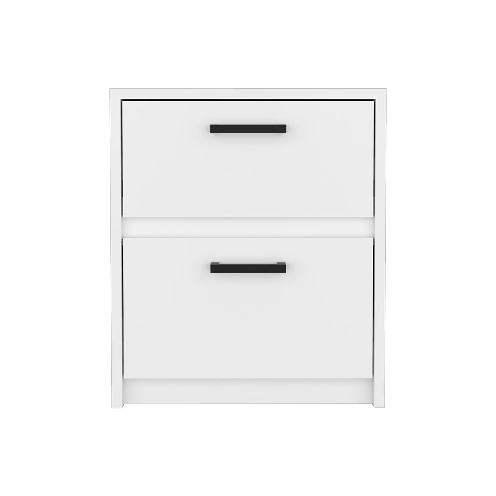 Nightstand Chequered, Two Drawes, White Finish-4