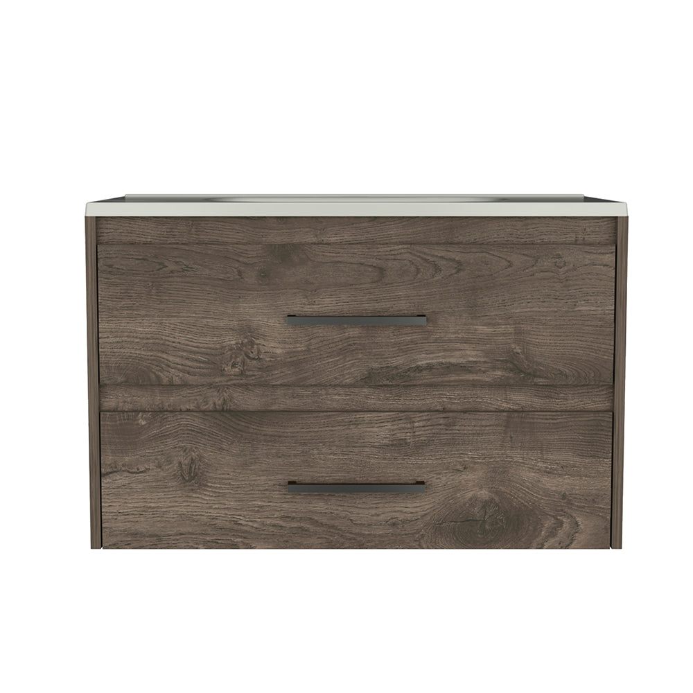 Wall Mounted Vanity Alma, 2 Drawers, Dark Brown / White Finish-4