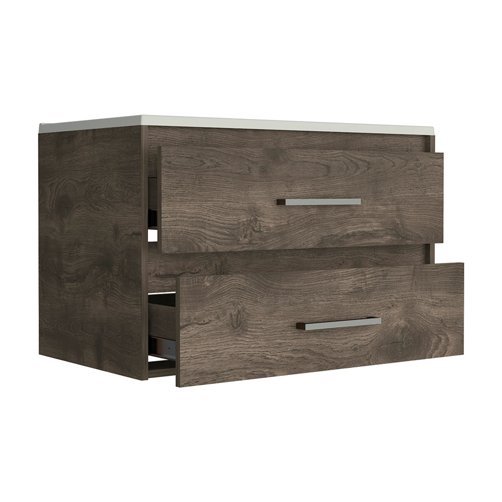 Wall Mounted Vanity Alma, 2 Drawers, Dark Brown / White Finish-5