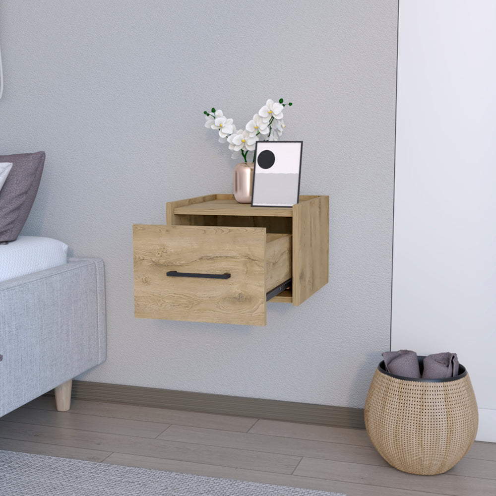 Floating Nightstand Calion Compact Design with Handy Drawer Storage, Macadamia Finish-1