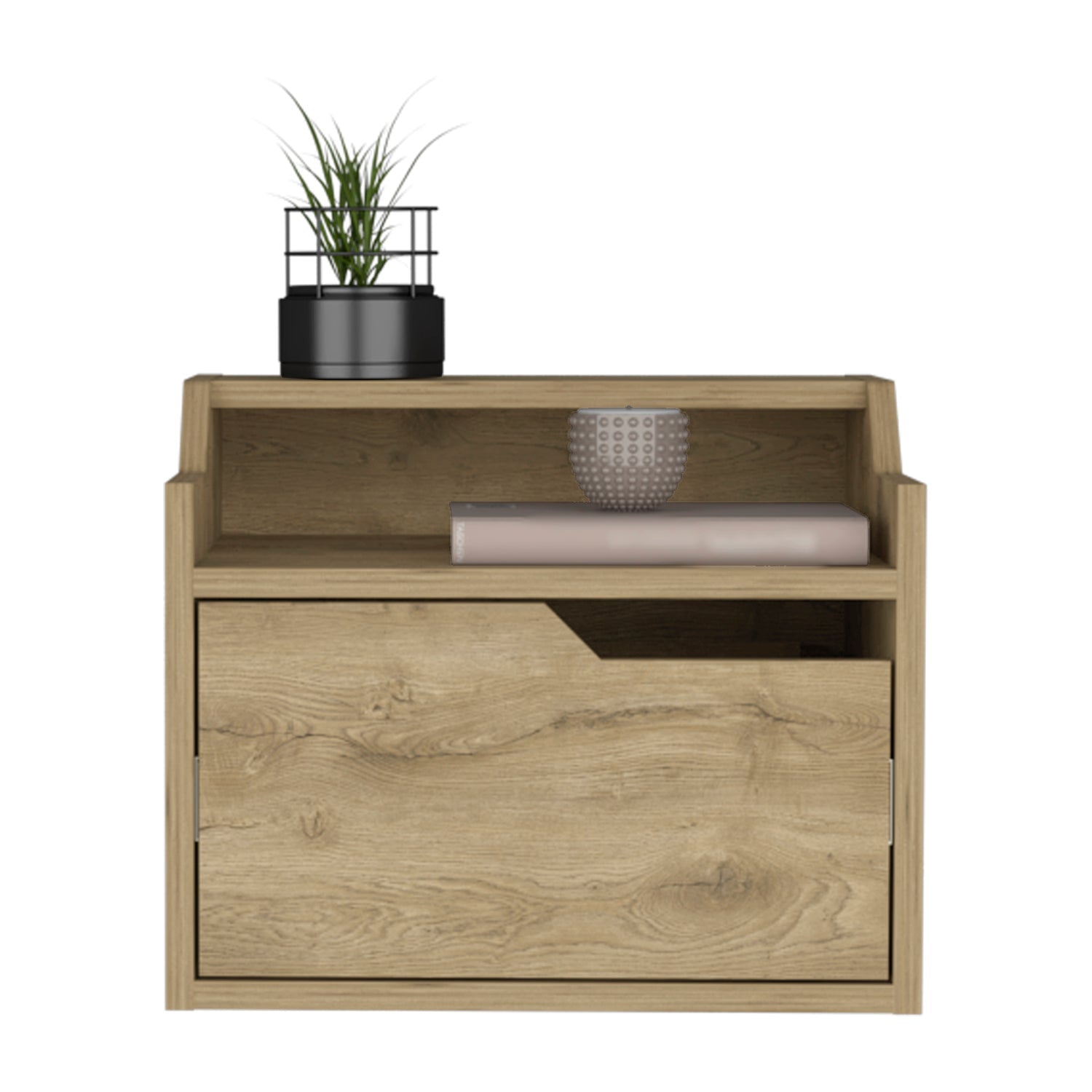 Floating Nightstand Chester, Dual Top Surface with Built-in Drawer Storage, Macadamia Finish-5