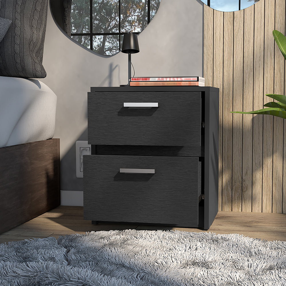 Nightstand Chequered, Two Drawers, Black Wengue Finish-1