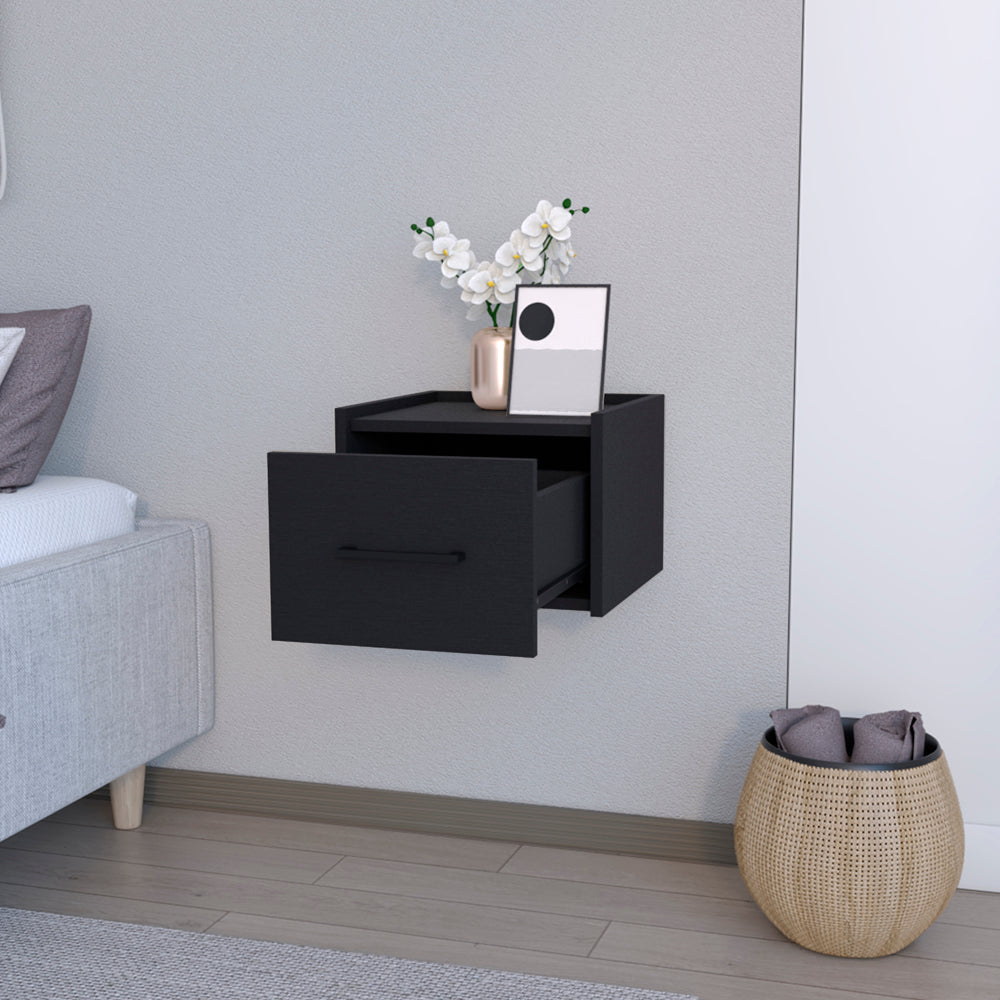 Floating Nightstand Calion Compact Design with Handy Drawer Storage, Black Wengue Finish-1