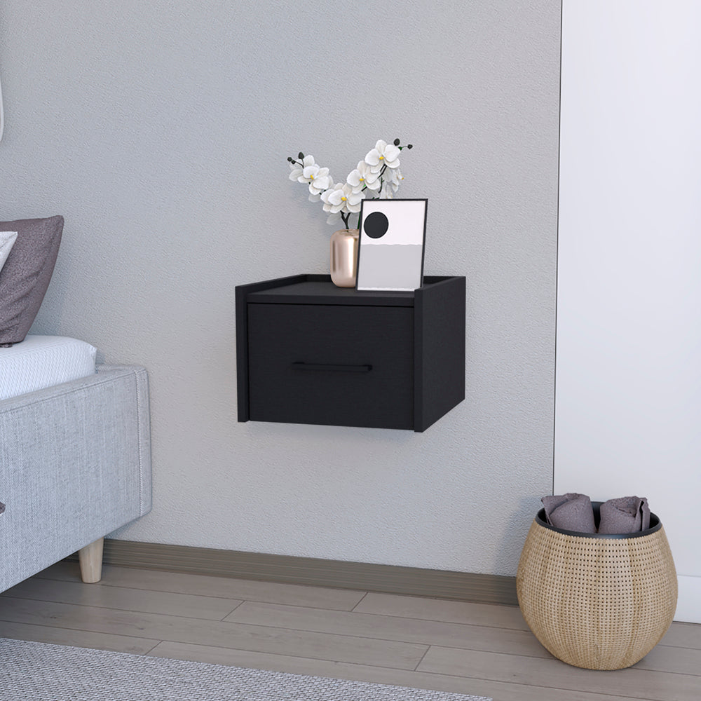 Floating Nightstand Calion Compact Design with Handy Drawer Storage, Black Wengue Finish-0