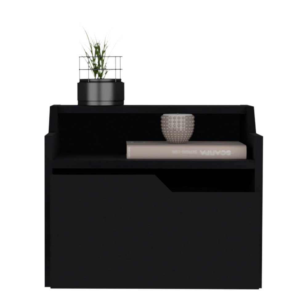 Floating Nightstand Chester, Dual Top Surface with Built-in Drawer Storage, Black Wengue Finish-6