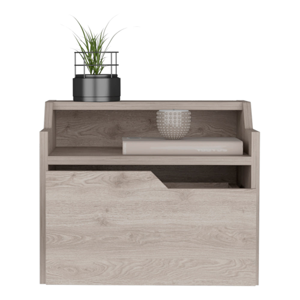 Floating Nightstand Chester, Dual Top Surface with Built-in Drawer Storage, Light Gray Finish-6