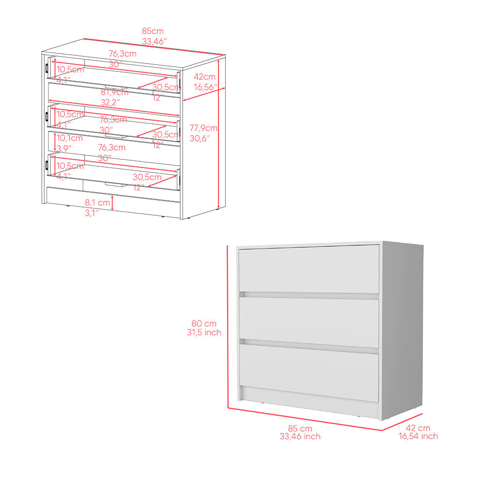 Dresser Maldus, Three Drawers, White Finish-6