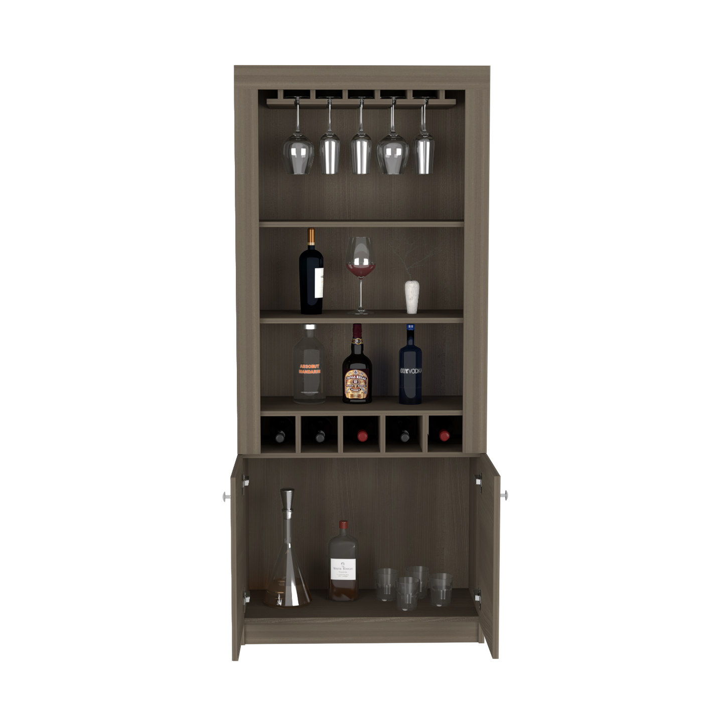 Bar Cabinet Margarita, Two Door Cabinet, Smokey Oak Finish-3