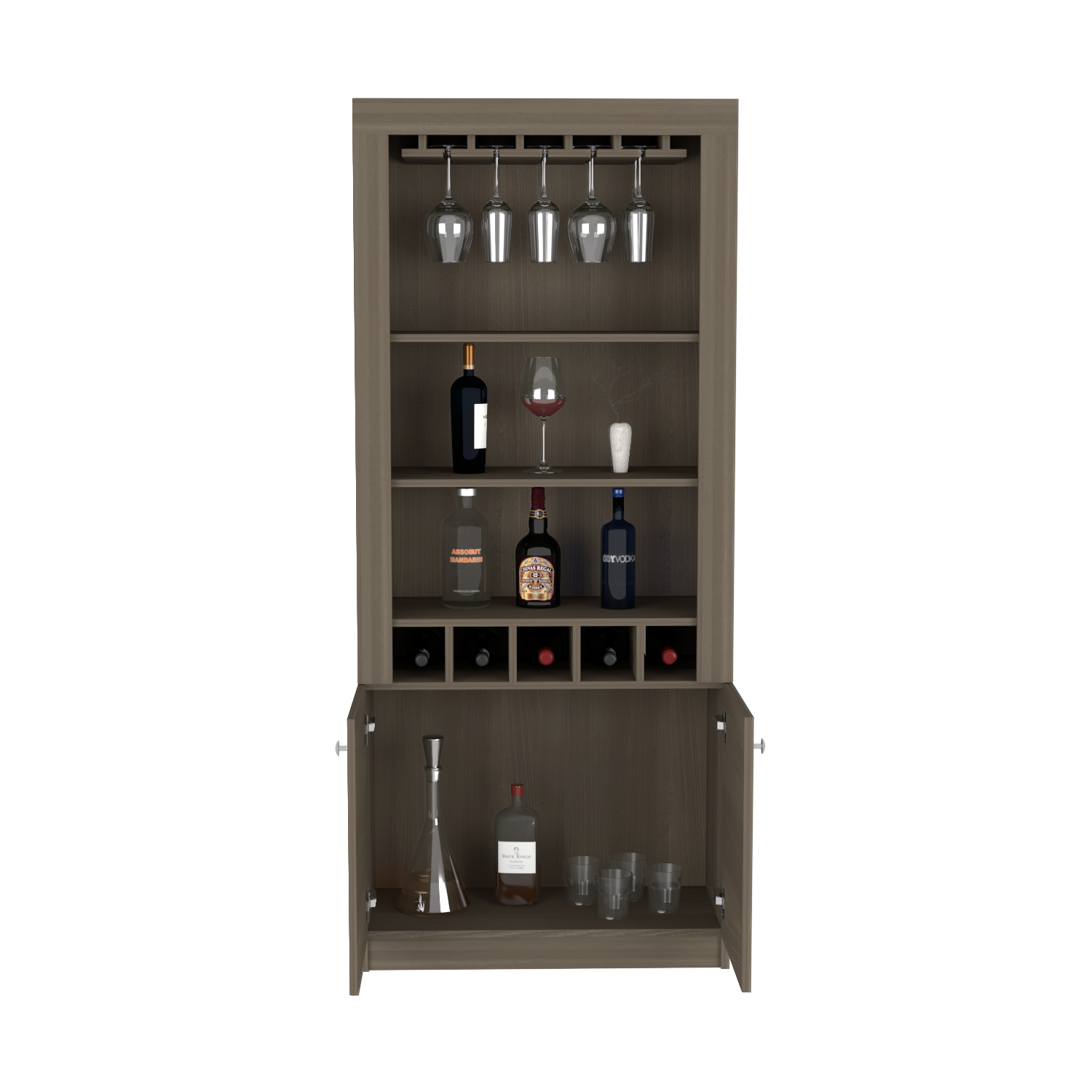 Bar Cabinet Margarita, Two Door Cabinet, Smokey Oak Finish-3
