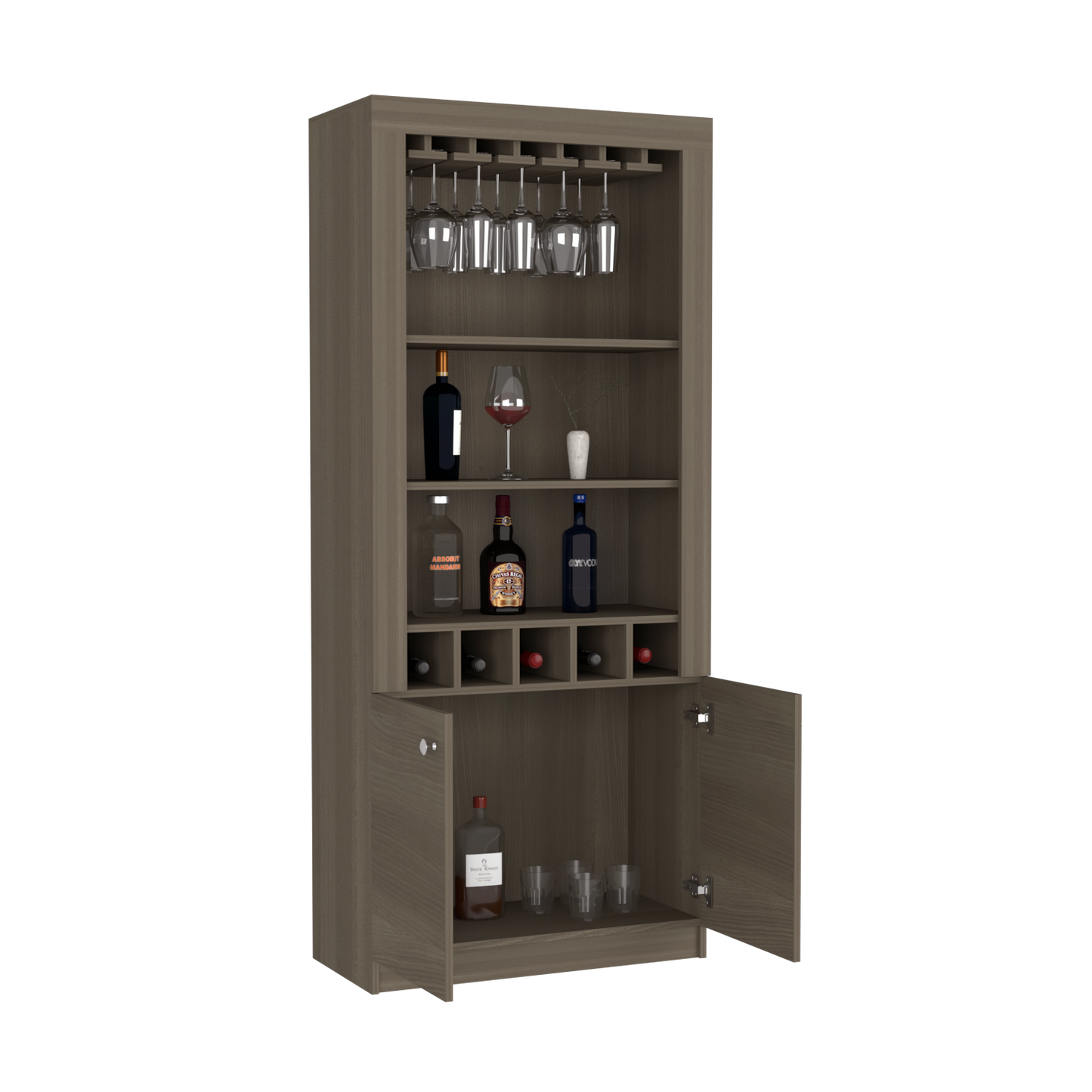 Bar Cabinet Margarita, Two Door Cabinet, Smokey Oak Finish-4