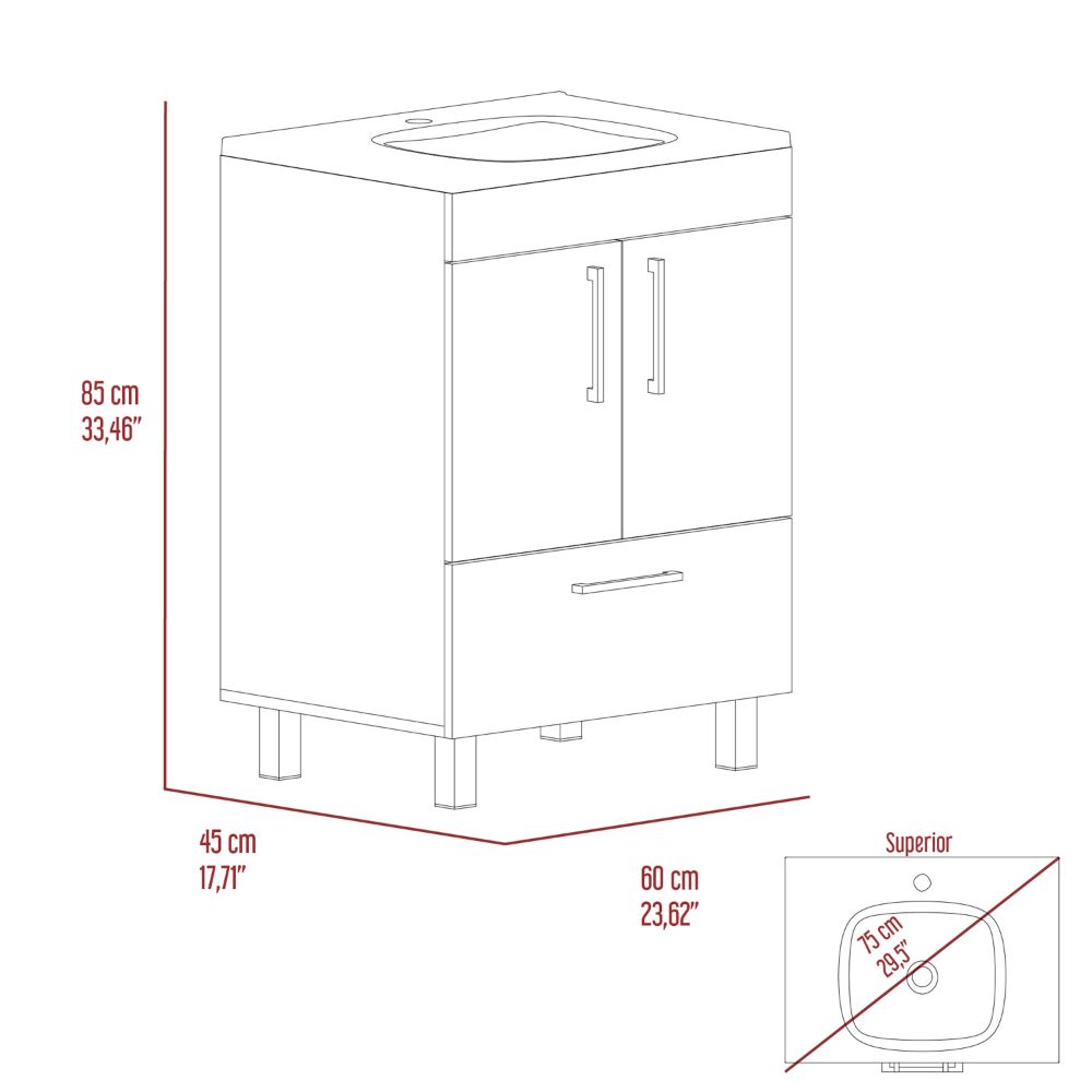 Single Bathroom Vanity Mayorca, Double Door Cabinet, One Drawer, Black Wengue Finish-7