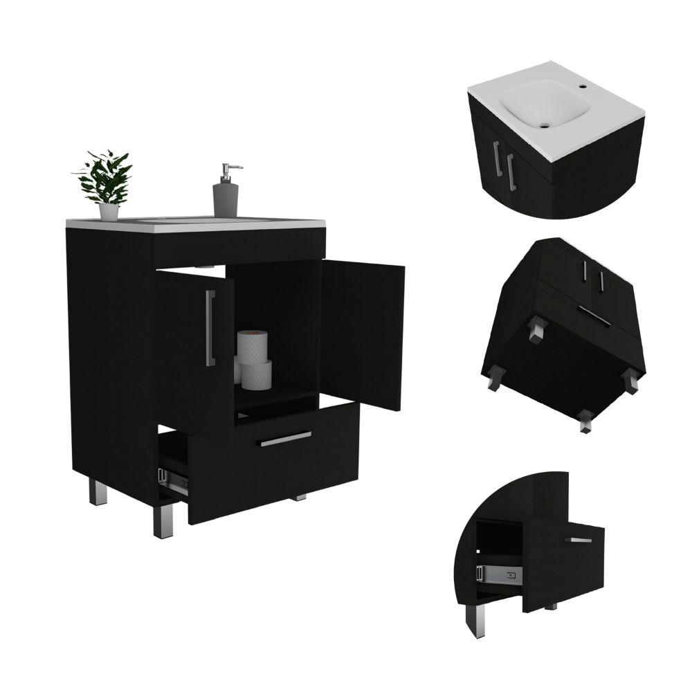 Single Bathroom Vanity Mayorca, Double Door Cabinet, One Drawer, Black Wengue Finish-6